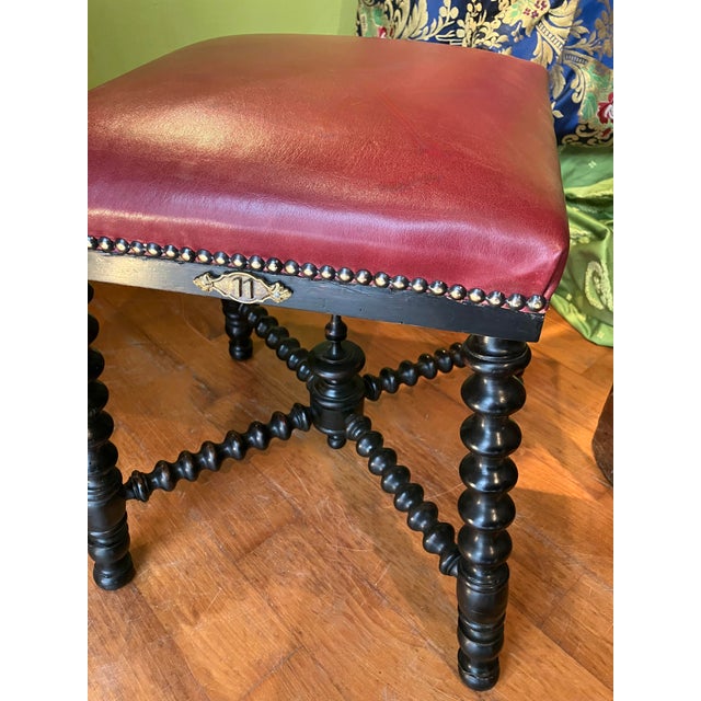 Antique Ebonized Twisted Legs Stools with Burgundy Studded Leather Seats, 1890s, Set of 2 For Sale - Image 11 of 16