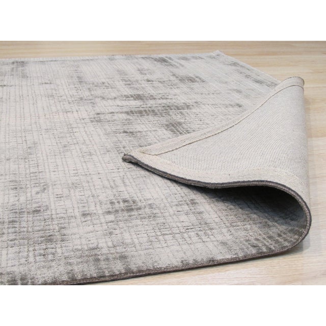 Contemporary 10x14 Sloane Maya Silver Solid Geometric Handmade Room Size Viscose Carpet Rug For Sale - Image 3 of 3