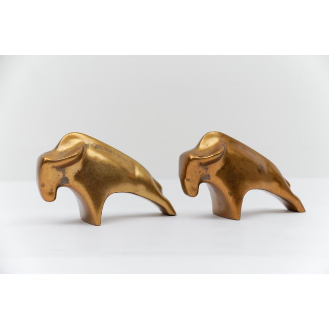 1970s Mid-Century Modern Brass Bull Bookends, 1960s, Set of 2 For Sale - Image 5 of 14