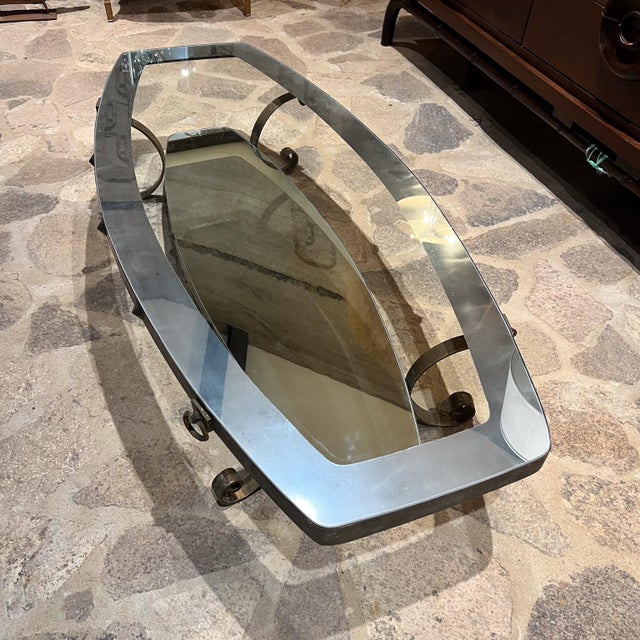 1950s 1950s Style Arturo Pani Long Oval Coffee Table Patinated Brass For Sale - Image 5 of 12