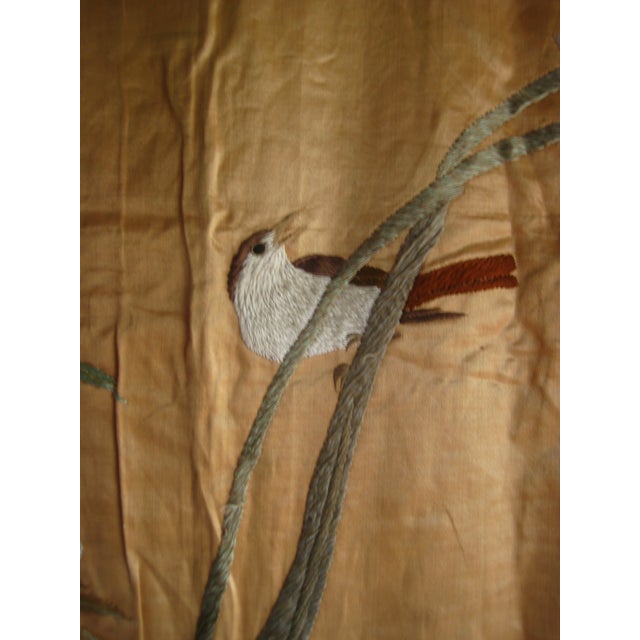 Japanese 19 Century Silk Embroidery Birds and Wisteria Flowers For Sale - Image 11 of 15