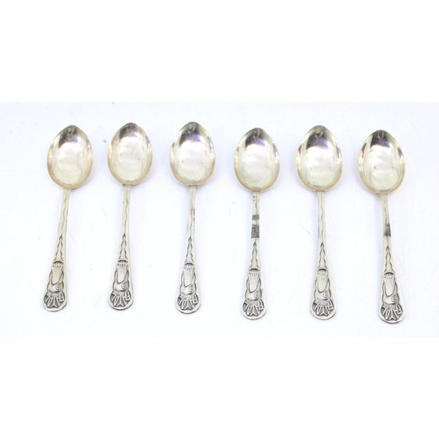 Silver Coffee Spoons with Embossed Handle Figures, Set of 6, in Good conditions. Designed 1920 to 1949