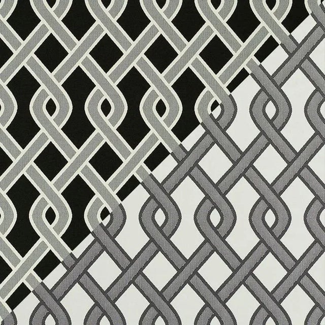 Sample - Schumacher Cleo Trellis Indoor & Outdoor Fabric in Black For Sale