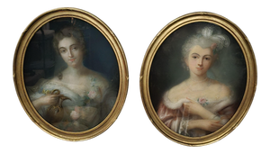 Large Portraits, 1850s, Pastel Drawings, Framed, Set of 2