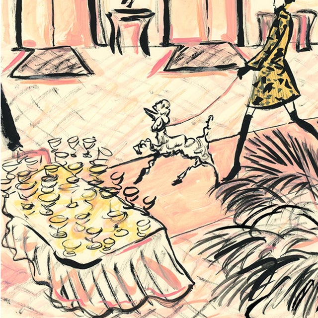 Contemporary Poodle in the Lobby With Martini Original Contemporary Figurative Print by Pauline De Roussy De Sales For Sale - Image 3 of 4