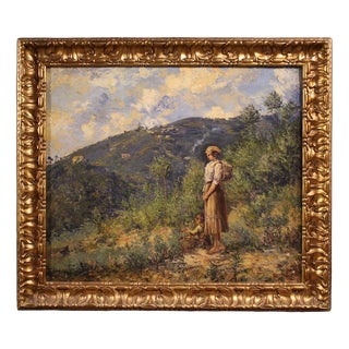 Italian School, Landscape with Figure Painting, 1914, Oil on Canvas For Sale