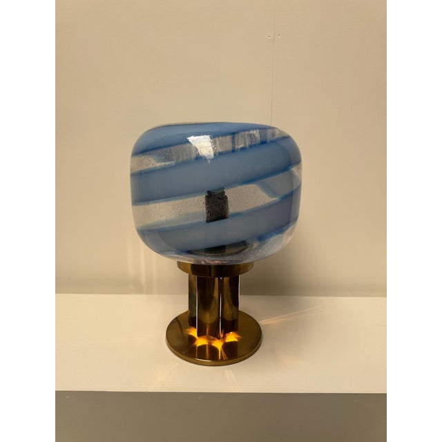 Metal Hand-Blown Glass and Brass Table Lamp attributed to Toni Zuccheri, 1970s For Sale - Image 7 of 13