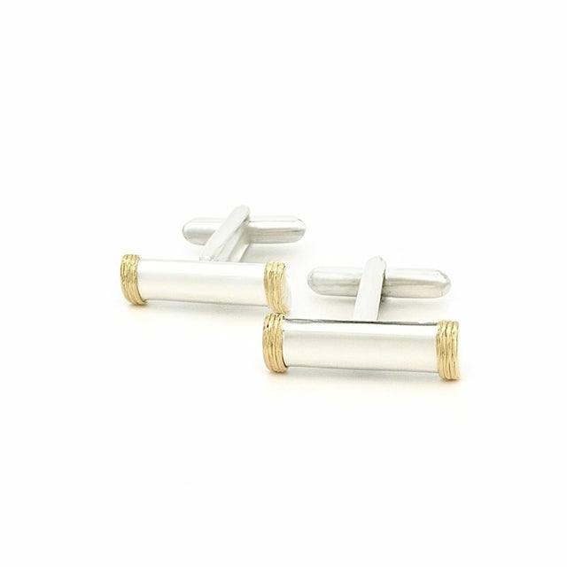 1990s 1990s Pair of Tiffany & Co Cufflinks 18k Gold Sterling Silver Estate For Sale - Image 5 of 11
