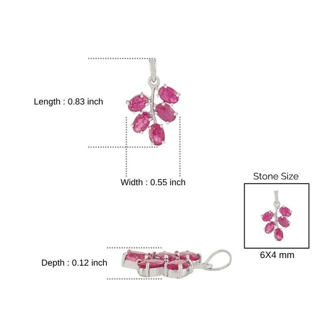 Delicate 6x4 Mm Oval Ruby Prong Set Cluster Charm Pendant in 925 Silver by Caratandher For Sale - Image 9 of 10