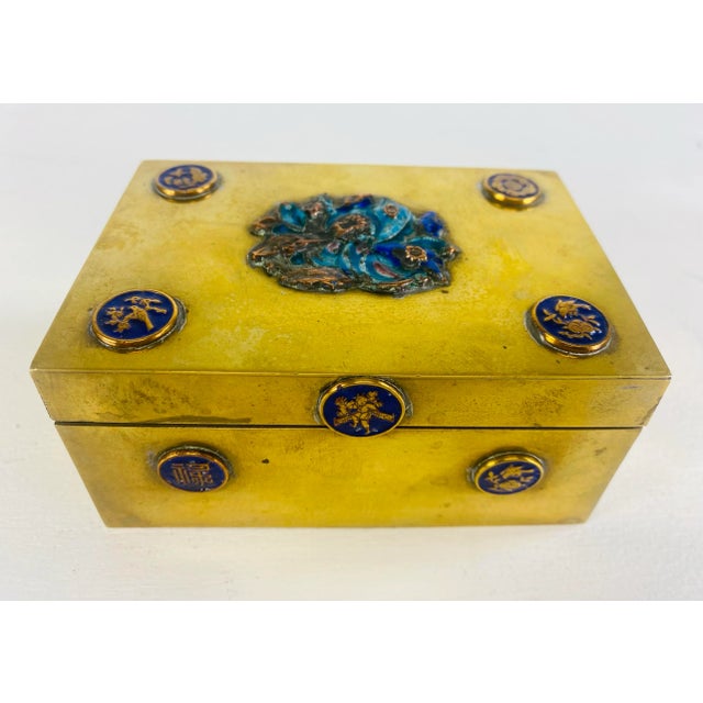 Brass Vintage, Solid, Brass and Enamel Chinese Trinket Box For Sale - Image 8 of 8