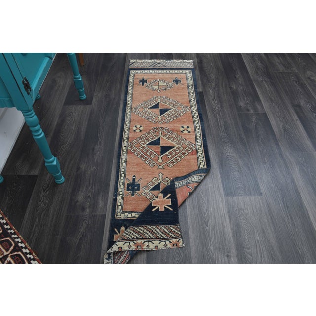 1970s Vintage Turkish Handmade Wool Cotton Orange Runner Rug For Sale - Image 10 of 11