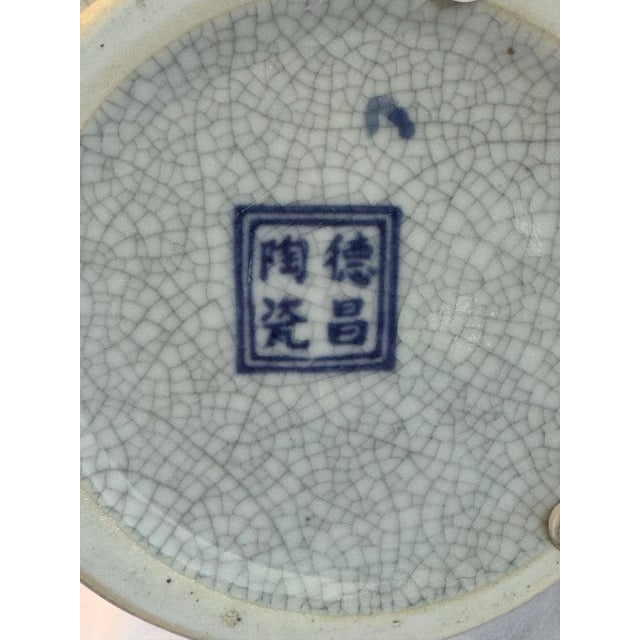Ceramic Vintage Chinese Blue and White Porcelain Pitcher With Crackle Glaze For Sale - Image 7 of 7