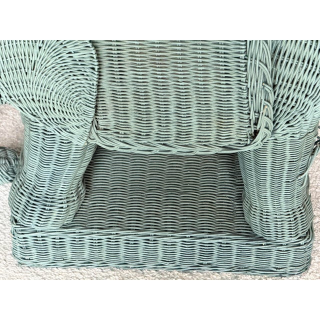 Asparagus Vintage Green Wicker Elephant Side Table With Removable Tray For Sale - Image 8 of 11