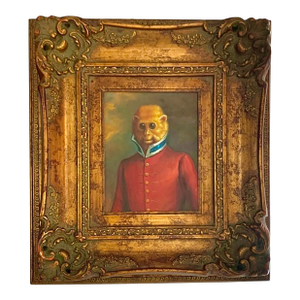 Late 20th Century Monkey Painting Adorable Portrait Oil on Canvas Vintage Whimsical Decor Art