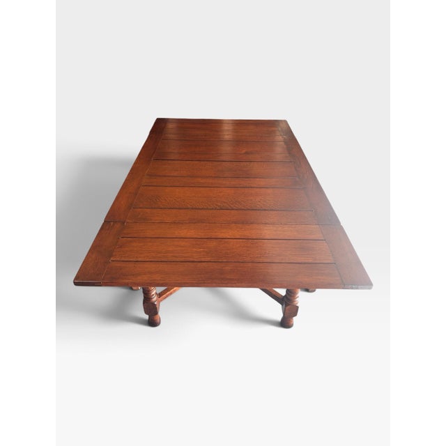 Wood 1930s Professionally Restored English Draw-Leaf Dining Table – Solid & Sturdy Solid Oak For Sale - Image 7 of 12