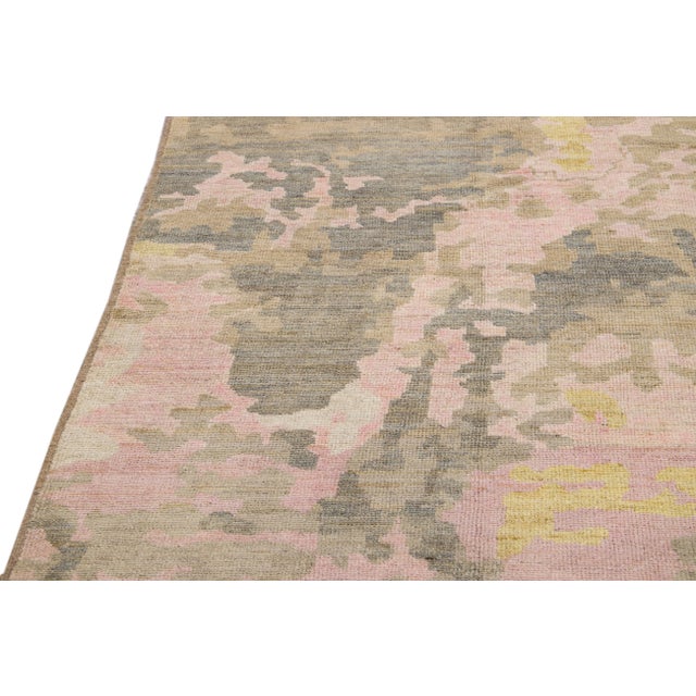 Textile Modern Pink Handmade Abstract Motif Wool Rug For Sale - Image 7 of 10