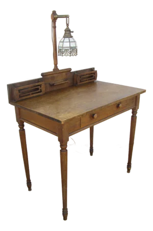 Vintage Writing Desk Table With Attached Tiffany Style Lamp