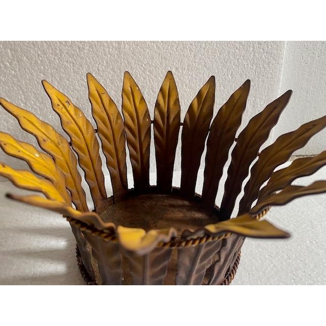 Vintage Metal Leaf Pot Plant Holder / Decorative Basket – Brass Bronze Tone - Crown Design For Sale - Image 4 of 12