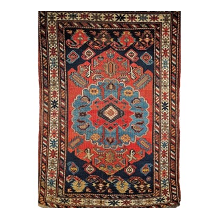 Antique Caucasian Kazak Area Rug, Handwoven Wool, Geometric Medallion Design, Late 1800s, 4' x 5' For Sale