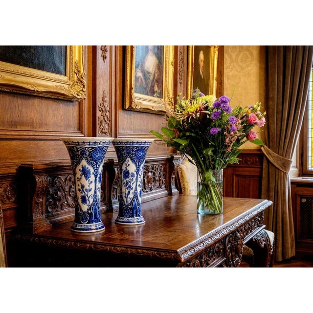 Delft Blue Pottery Trumpet Vases from Boch Royal Sphinx Maastricht, Holland, 1960s, Set of 2 For Sale - Image 9 of 18