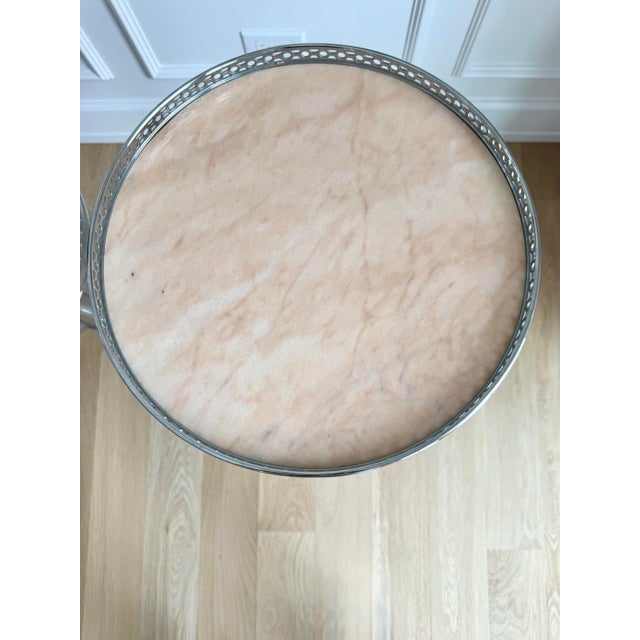 Pair of French Jansen-Style Adjustable Martini Tables in Chrome, Brass & Marble, Circa 1970s, Heavy For Sale In Chicago - Image 6 of 8