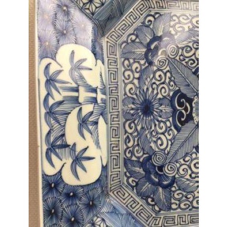 Antique Japanese Blue & White Octagonal Plate With Floral and Bamboo Motifs For Sale - Image 15 of 18