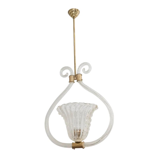 Barovier & Toso "Bullicante" Murano Glass and Brass Pendant/Chandelier For Sale