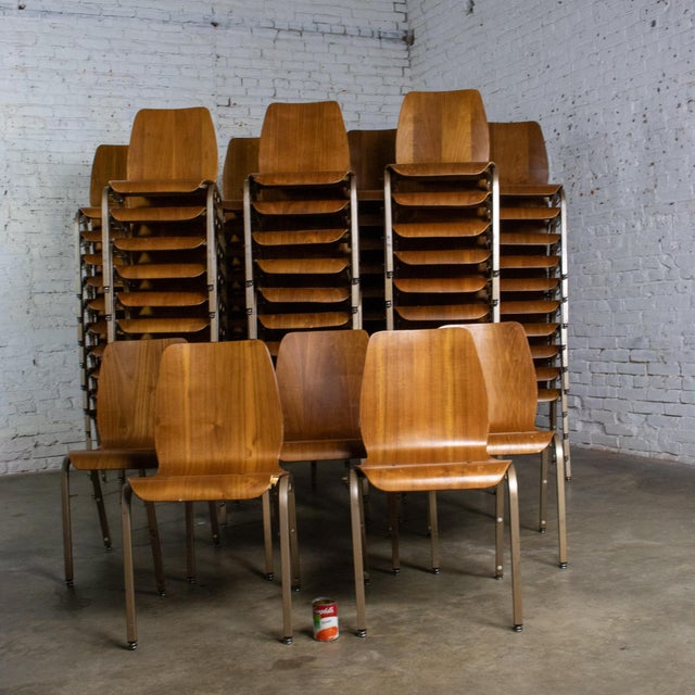 Late 20th to Early 21st Century Modern Walnut Molded Plywood Chairs Stackable Connectable as Is Condition Selling Separately For Sale - Image 17 of 18