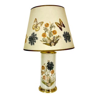 1970s Vintage Arts & Crafts Boho Chic Butterfly and Flora Table Lamp and Shade. For Sale