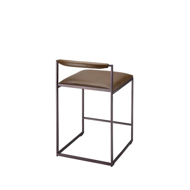 Bradbury Counter Stool, Truffle Leather For Sale In Los Angeles - Image 6 of 8