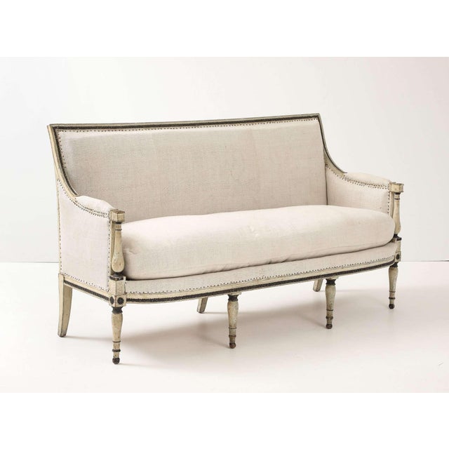 Wood 19th-Century Louis XVI Style Linen Settee For Sale - Image 7 of 7