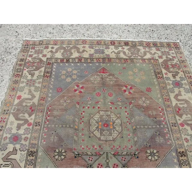1950s Hand Wowen Wool Turkish Rug, Rug,Vintage Rug,Beatifull Color Combination Turkish Retro Rug, Home Decor 5'4" X 7'1" Ft For Sale - Image 5 of 11