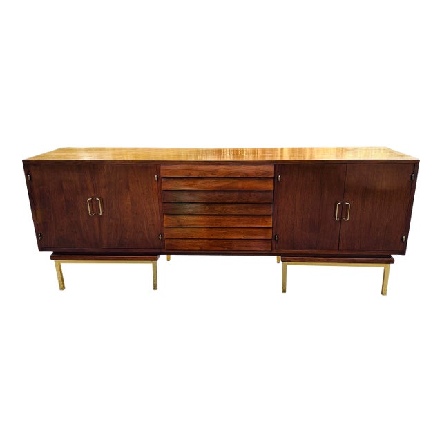 Vintage 1960s Walnut Wood Large Server Credenza by American of Martinsville For Sale