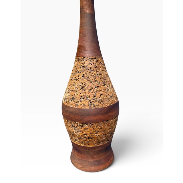 Mid-Century Modern 1960s Mid-Century Modern Teak & Cork Genie Bottle Style Table Lamp For Sale - Image 3 of 17