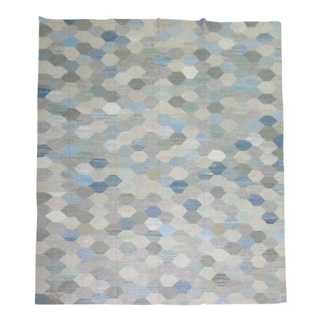 White Blue Gray Vintage Turkish Kilim For Sale