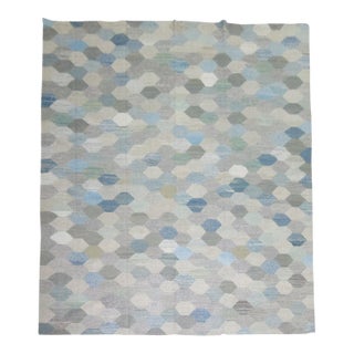 White Blue Gray Vintage Turkish Kilim - 9'11" x 13'5" For Sale
