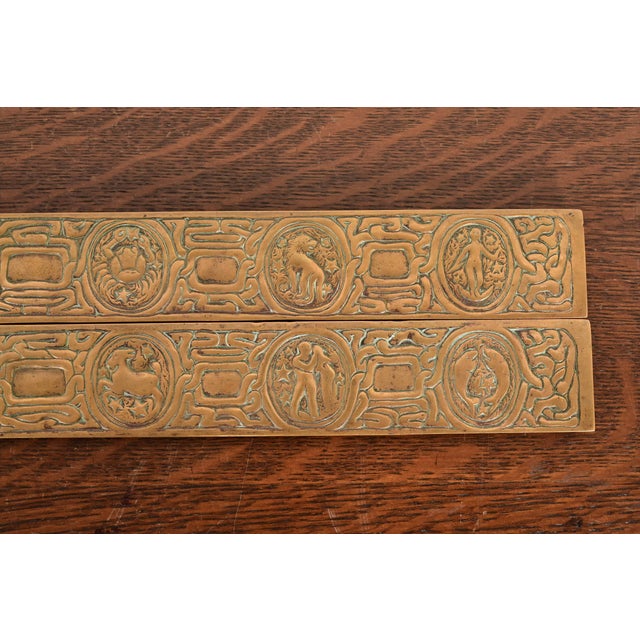 Tiffany Studios New York Zodiac Bronze Blotter Ends With Leather Desk Blotter For Sale - Image 11 of 16