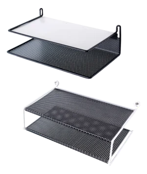 Perforated Black and White Metal Shelving Wall Consoles by Tjerk Reijenga for Pilastro, 1950s, Set of 2