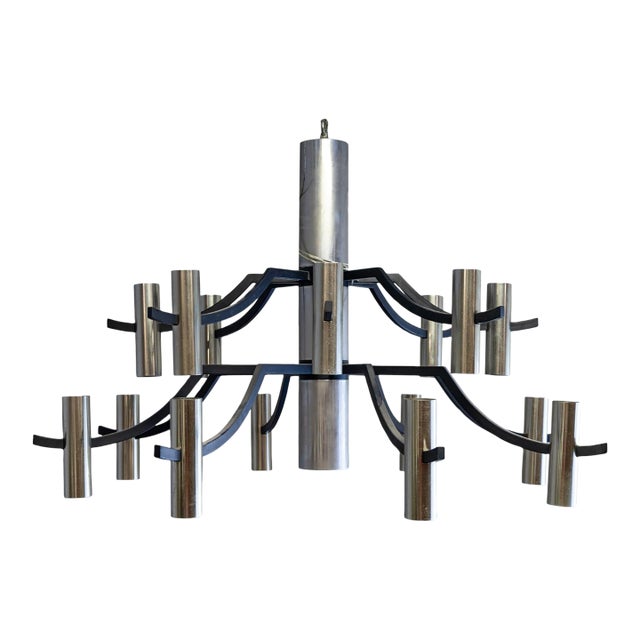 Contemporary ModerBlack and Chrome Candelabra Chandelier Ceiling Light Fixture For Sale