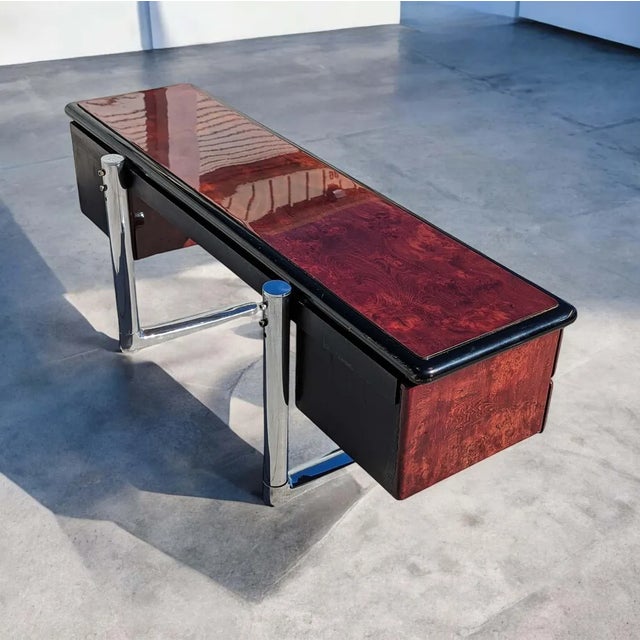 Wood Mid-Century Warren Platner for Knoll Burl Wood & Chrome Desk, 1970s, Oak For Sale - Image 7 of 10