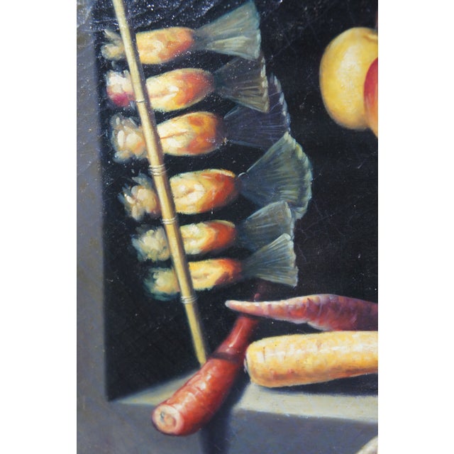 Vintage Waterfowl Fruit & Vegetable Still Life Oil Painting on Canvas Framed For Sale - Image 10 of 12