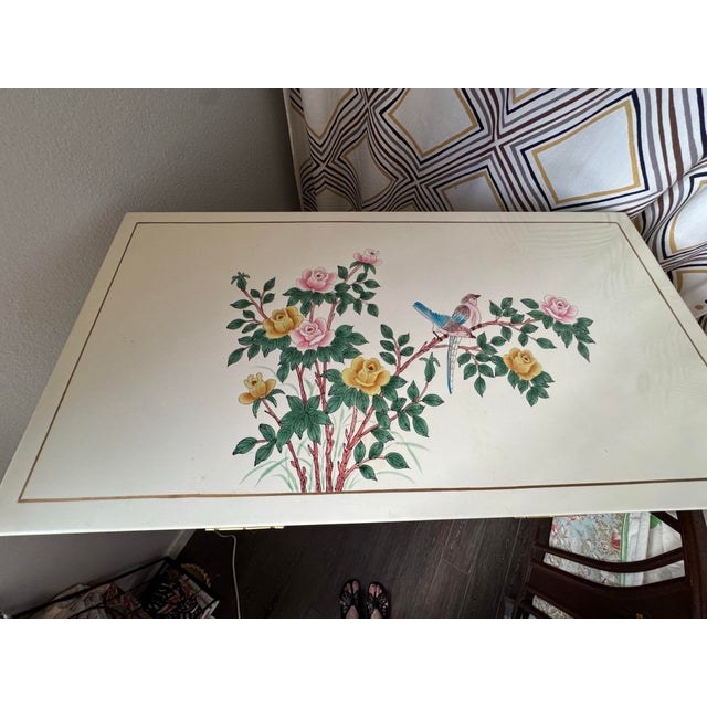 Vintage, Floral, White Lacquer Chinoiserie Tall Boy Dresser For Sale - Image 4 of 18