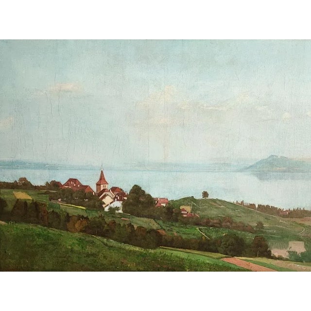 William Victor Aubert, Vue sur le lac dans les hauteurs de Vully, Oil on Canvas For Sale - Image 10 of 10