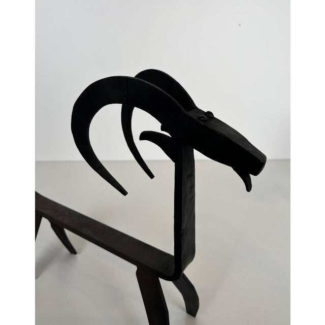 Pair of Wrought Iron Andirons Representing a Goat in the Edouard Schenck Style For Sale - Image 12 of 12