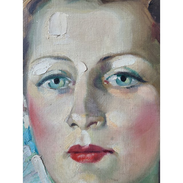 1950s Robert Falcucci Mid-Century 1950s Oil Painting Portrait of a Woman For Sale - Image 5 of 15