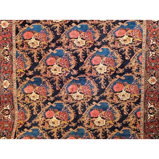 Navy Blue Vintage Persian Tabriz Area Rug, Hand-Knotted Wool, Allover Floral Gol Farang Pattern, Navy & Red, 7x11 For Sale - Image 8 of 14