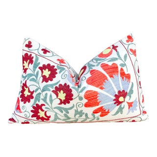 Zila Coral Floral Suzani Pillow For Sale
