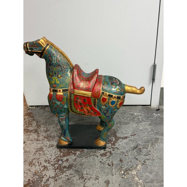 Mid 20th Century Chinese Republic Period-Style Cloisonné Painted Wooden Horse, Vintage For Sale - Image 5 of 13