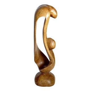 Brown Wooden Sculpture of a Woman and Child, France, 1970 For Sale