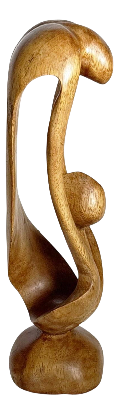 Brown Wooden Sculpture of a Woman and Child, France, 1970